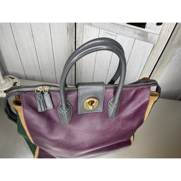 Yves Saint Laurent Muse Two Cabas Tote Purple Green Pebble Leather Carry All Bag - Picture 9 of 13